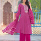 Pink Cotton Printed Straight Kurta Set for Women with Pant and Dupatta