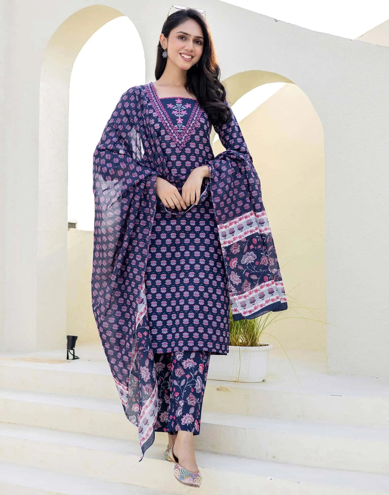 Skylee Viscose Rayon Embroidered Straight 3 Piece Kurta Set For Woman