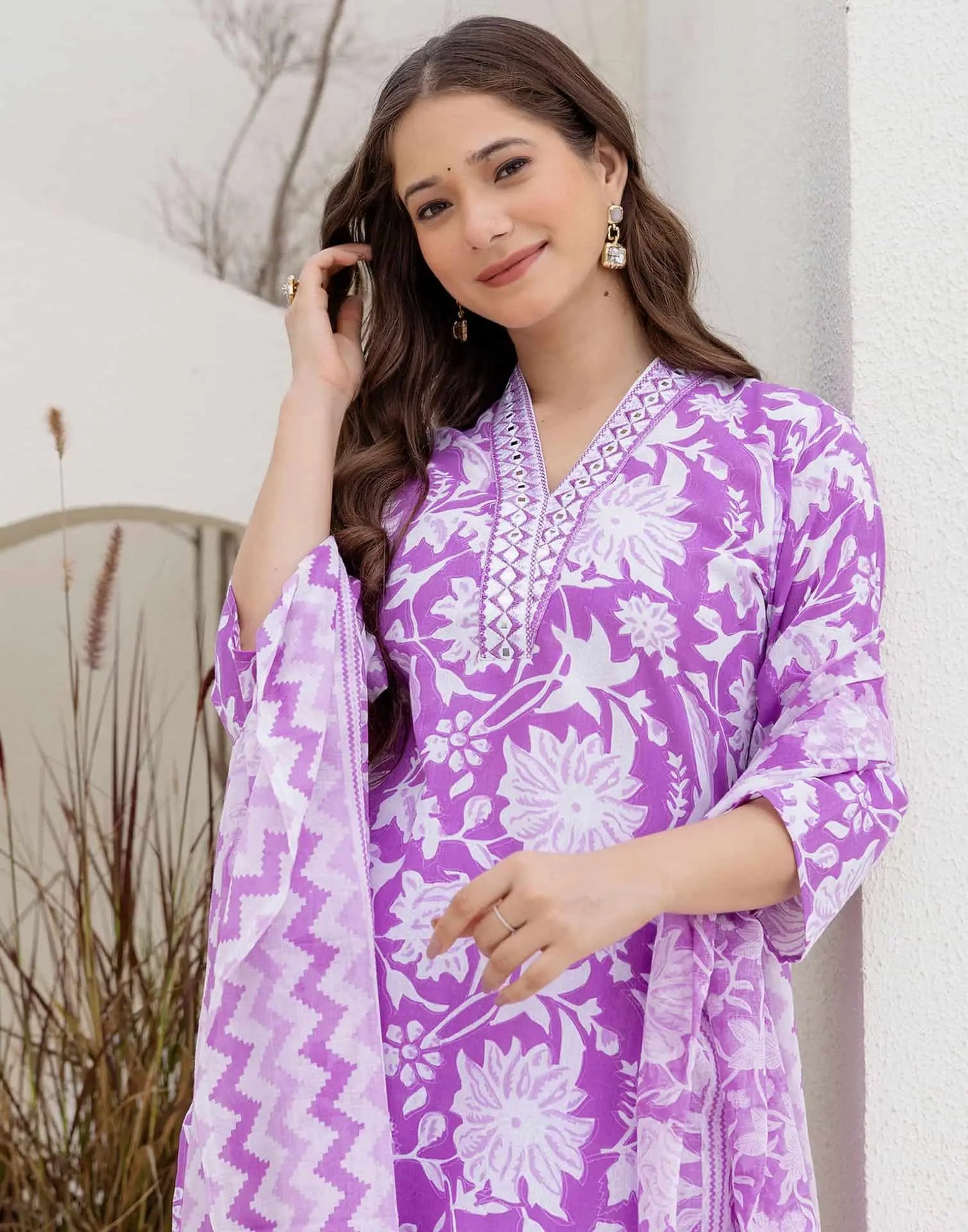 Cotton Printed Straight Kurta with Pant & Dupatta