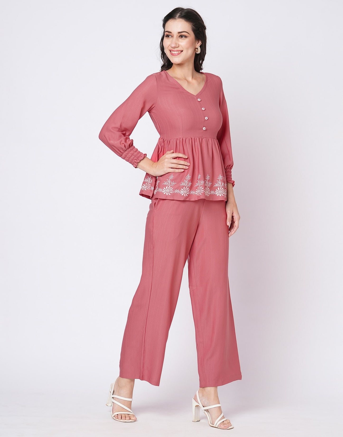 Lycra Printed V-Neck Co-ord Set