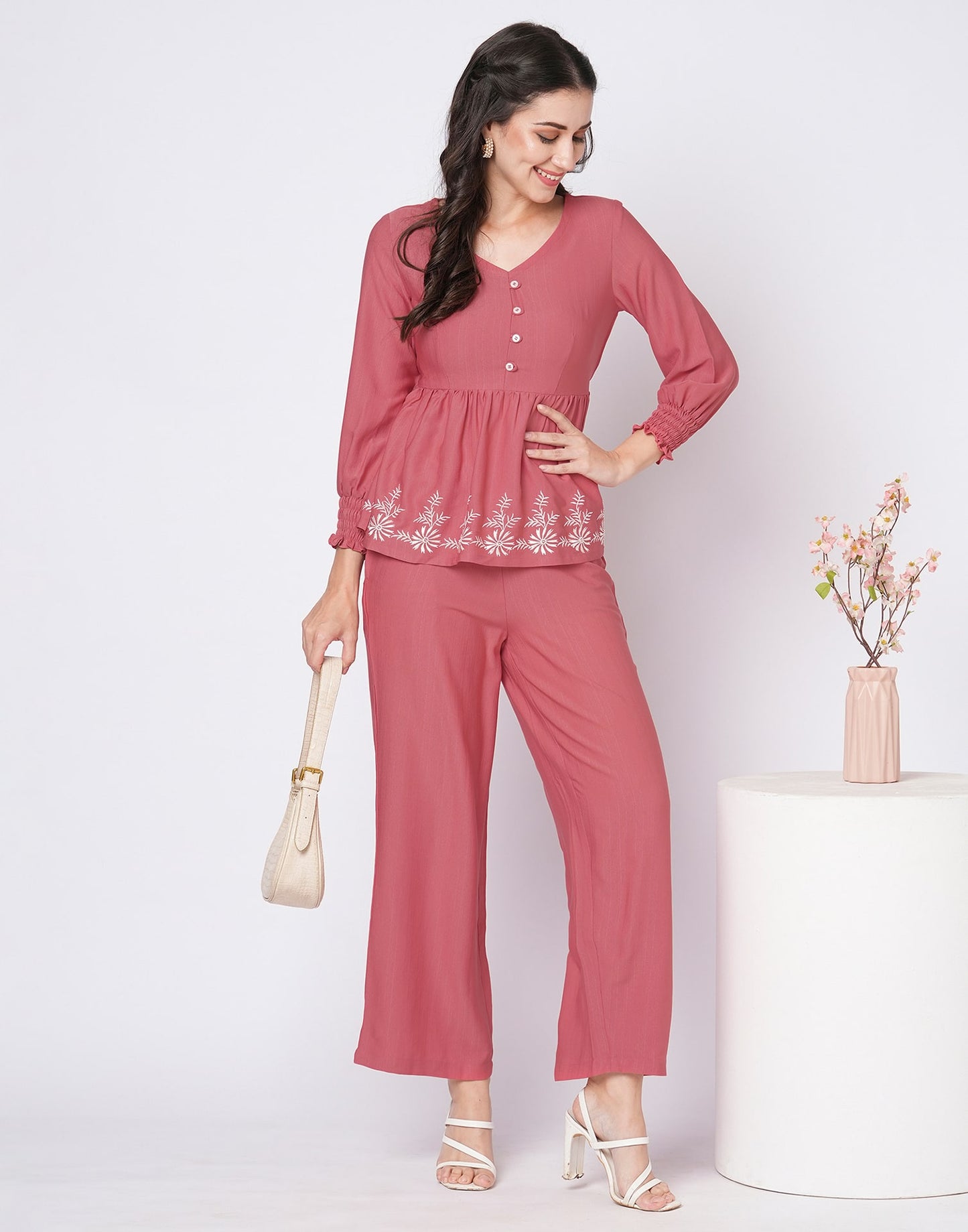 Lycra Printed V-Neck Co-ord Set