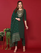 Poly Chinnon Embroidered Straight 3 Piece Kurta Set