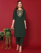 Poly Chinnon Embroidered Straight 3 Piece Kurta Set