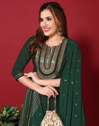Poly Chinnon Embroidered Straight 3 Piece Kurta Set