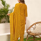 Yellow Cotton Straight Kurta Set with Pant & Dupatta for Women