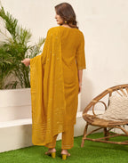 Poly Chinnon Embroidered Straight 3 Piece Kurta Set