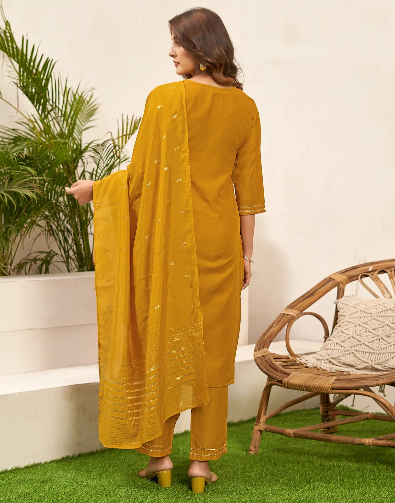 Poly Chinnon Embroidered Straight 3 Piece Kurta Set