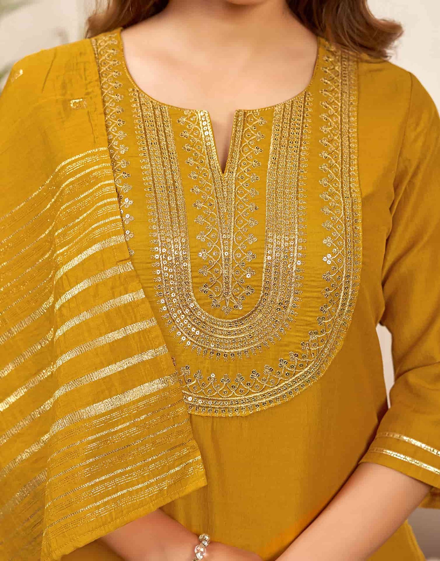 Yellow Cotton Straight Kurta Set with Pant & Dupatta for Women