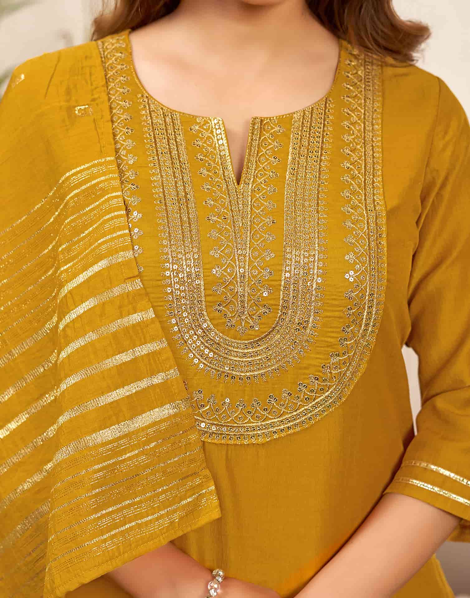 Yellow Cotton Straight Kurta Set with Pant & Dupatta for Women