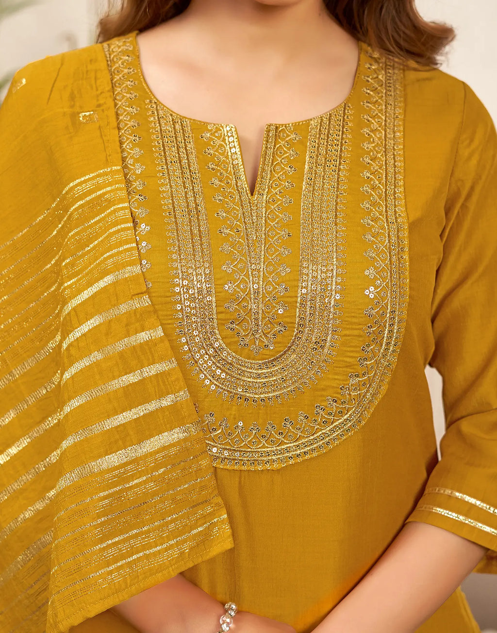 Poly Chinnon Embroidered Straight 3 Piece Kurta Set