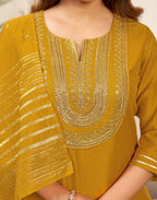 Poly Chinnon Embroidered Straight 3 Piece Kurta Set