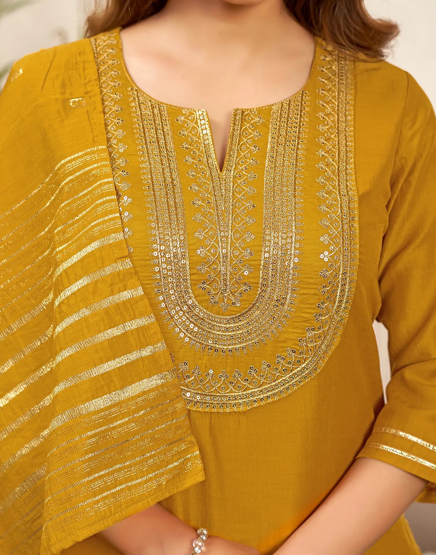 Poly Chinnon Embroidered Straight 3 Piece Kurta Set