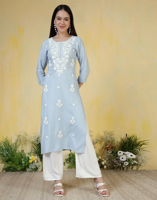 Rayon Embroidered Straight Kurti
