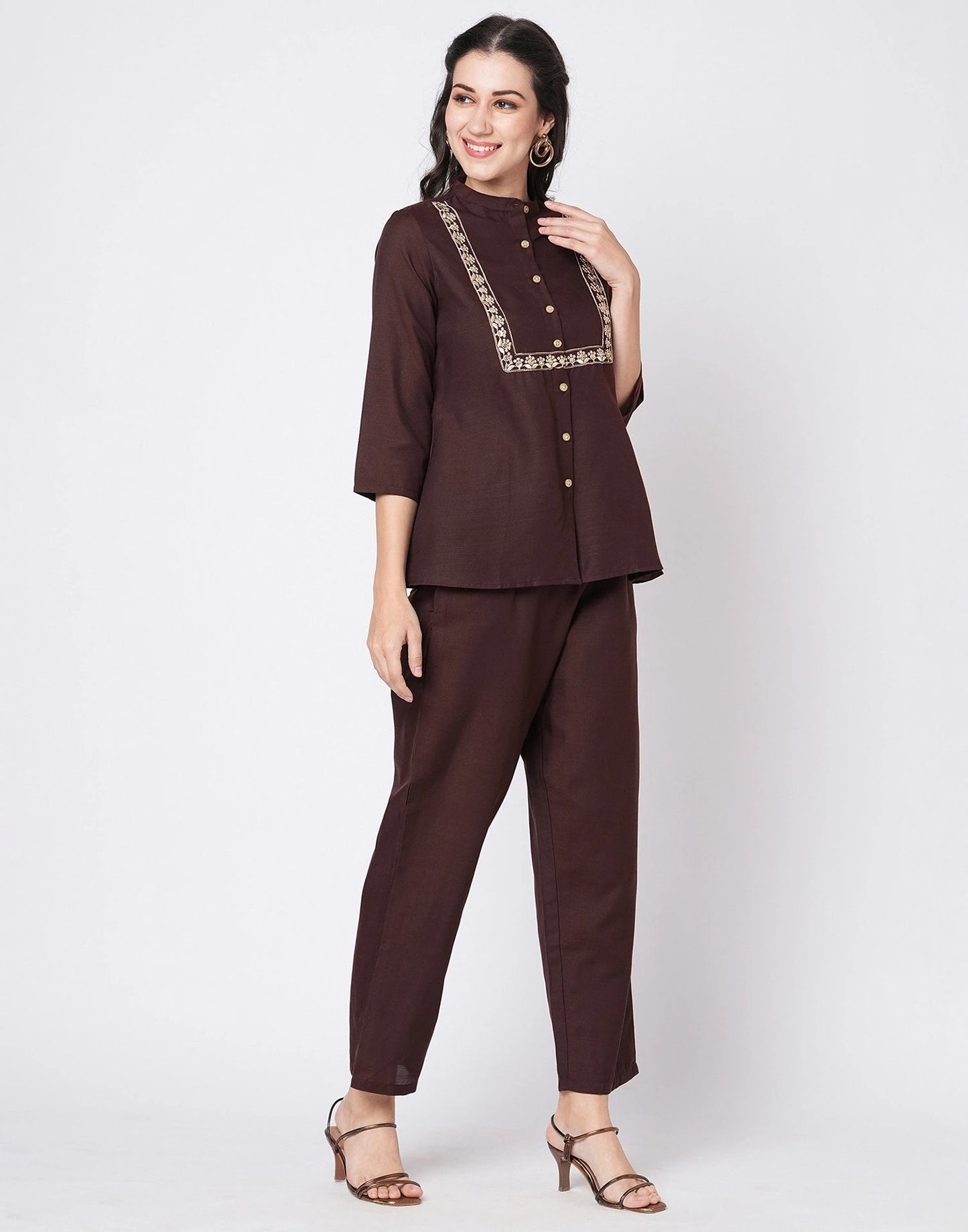 Affordable Maroon embroidered co-ord set