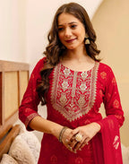 Skylee Viscose Rayon Embroidered Straight 3 Piece Kurta Set For Woman