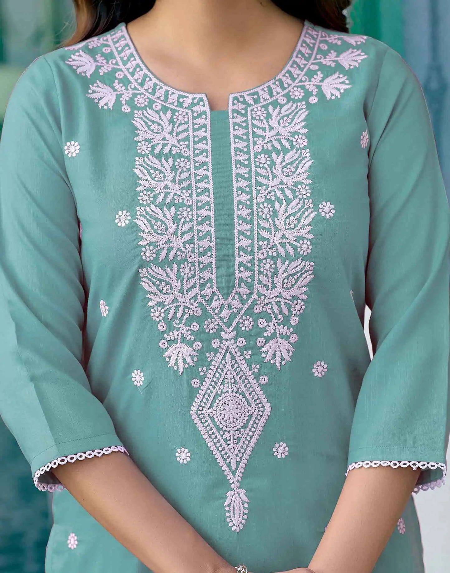 Cotton Embroidered Straight Kurti