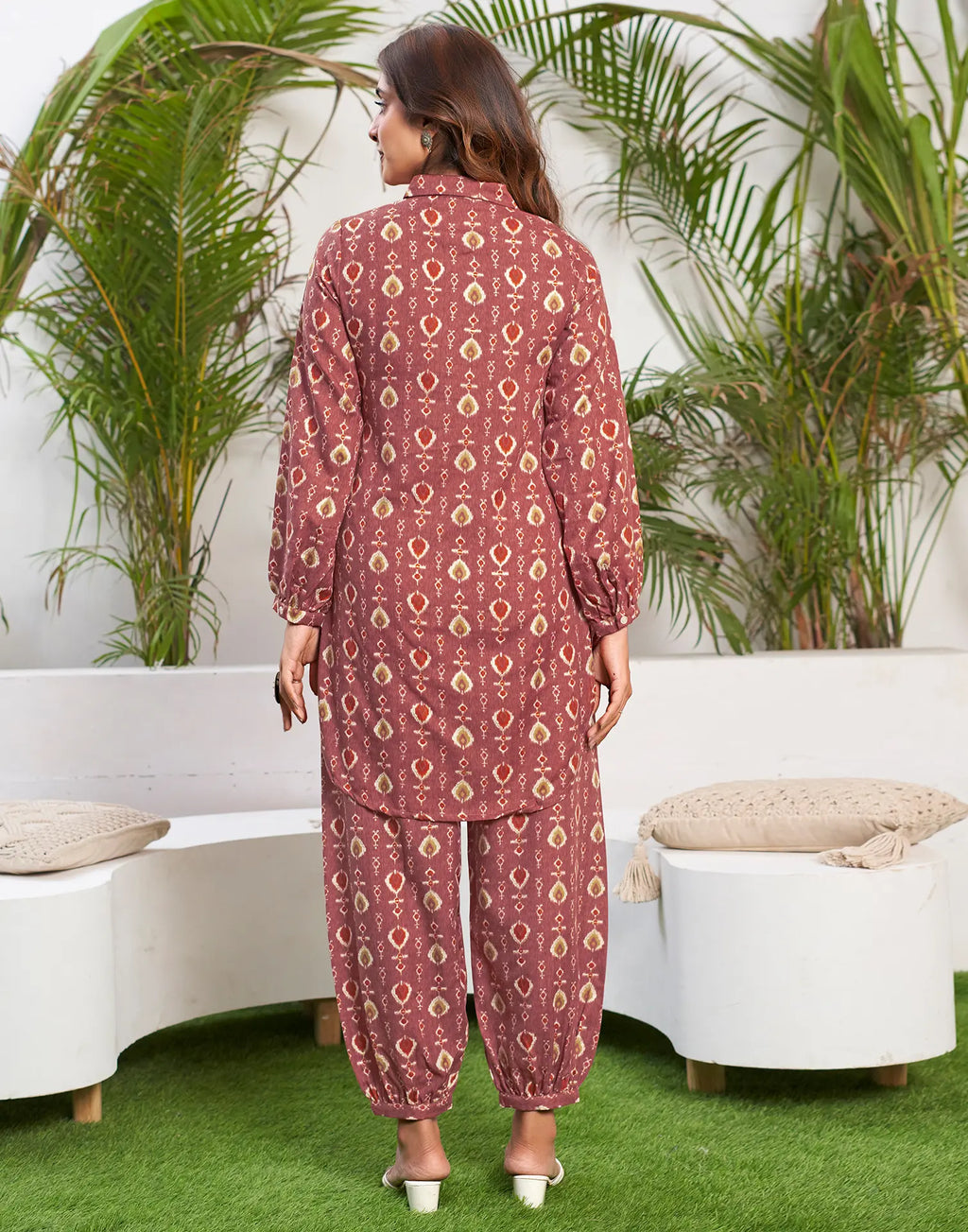 Cotton Blend Printed Collared Neck Co-ord Set