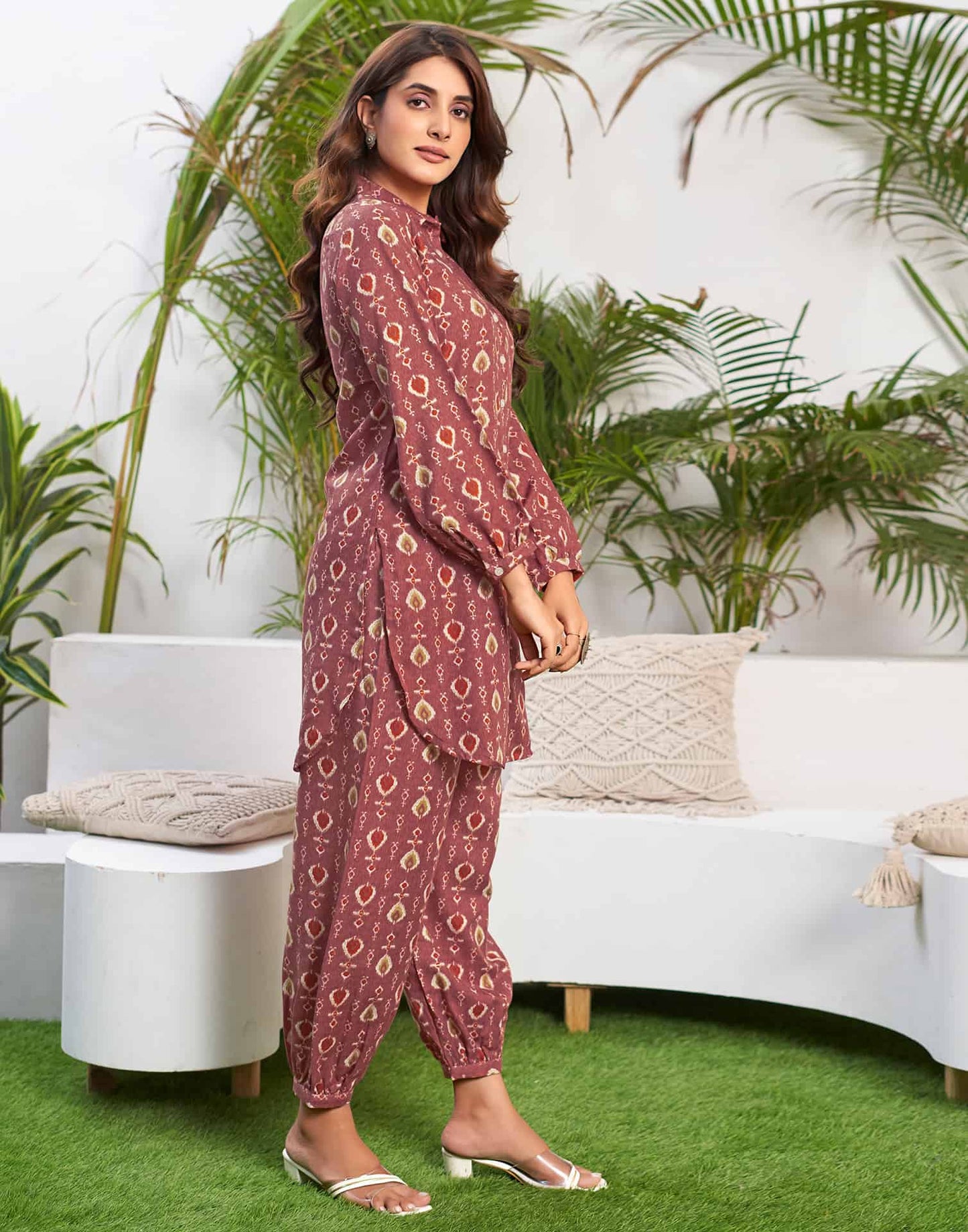 Cotton Blend Printed Collared Neck Co-ord Set