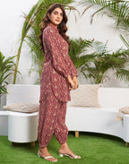 Cotton Blend Printed Collared Neck Co-ord Set