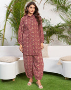 Cotton Blend Printed Collared Neck Co-ord Set