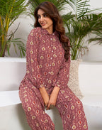 Cotton Blend Printed Collared Neck Co-ord Set