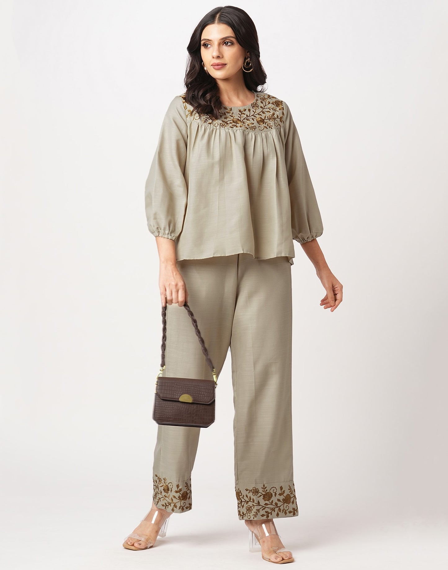 Cotton Blend Printed Round Neck Co-ord Set