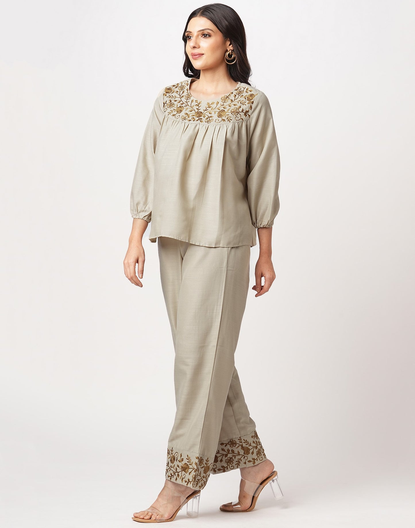 Cotton Blend Printed Round Neck Co-ord Set