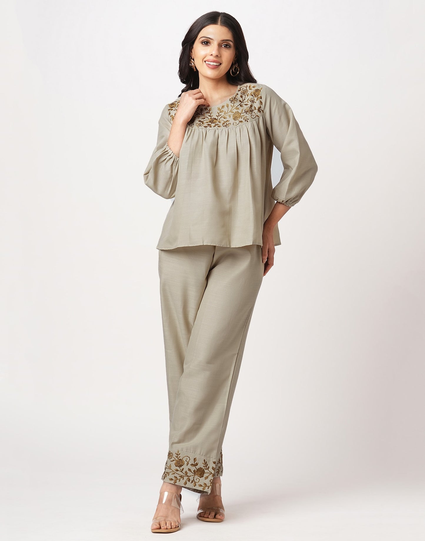 Cotton Blend Printed Round Neck Co-ord Set