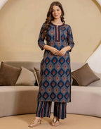 Skylee Viscose Rayon Printed Straight 3 Piece Kurta Set For Woman