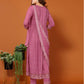 Dusty Pink Silk Pigment Print Round Neck 3/4 Sleeve Anarkali Kurta Set With Pant & Dupatta