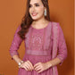 Dusty Pink Silk Pigment Print Round Neck 3/4 Sleeve Anarkali Kurta Set With Pant & Dupatta