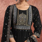 Black Cotton Printed Anarkali Kurta Set with Pant & Dupatta Festive Kurti Set Under 1299