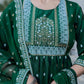 Dark Green Cotton Printed Anarkali Kurta Set with Pant & Dupatta Festive Wear