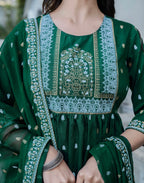 Poly Chinnon Foil Print A-Line 3 Piece Kurta Set
