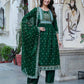 Dark Green Cotton Printed Anarkali Kurta Set with Pant & Dupatta Festive Wear