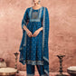 Blue Cotton Printed Anarkali Kurta Set with Pant & Dupatta Festive Wear for Women