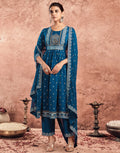 Poly Chinnon Foil Print A-Line 3 Piece Kurta Set