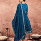 Blue Cotton Printed Anarkali Kurta Set with Pant & Dupatta Festive Wear for Women