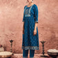 Blue Cotton Printed Anarkali Kurta Set with Pant & Dupatta Festive Wear for Women