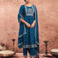 Blue Cotton Printed Anarkali Kurta Set with Pant & Dupatta Festive Wear for Women