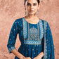 Blue Cotton Printed Anarkali Kurta Set with Pant & Dupatta Festive Wear for Women