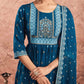 Blue Cotton Printed Anarkali Kurta Set with Pant & Dupatta Festive Wear for Women