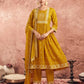 Yellow Cotton Printed Anarkali Kurta Set with Pant & Dupatta Festive Wear