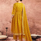 Yellow Cotton Printed Anarkali Kurta Set with Pant & Dupatta Festive Wear