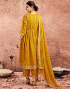 Poly Chinnon Foil Print A-Line 3 Piece Kurta Set