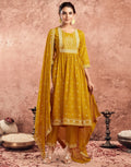 Poly Chinnon Foil Print A-Line 3 Piece Kurta Set