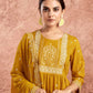 Yellow Cotton Printed Anarkali Kurta Set with Pant & Dupatta Festive Wear