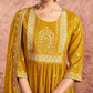 Yellow Cotton Printed Anarkali Kurta Set with Pant & Dupatta Festive Wear