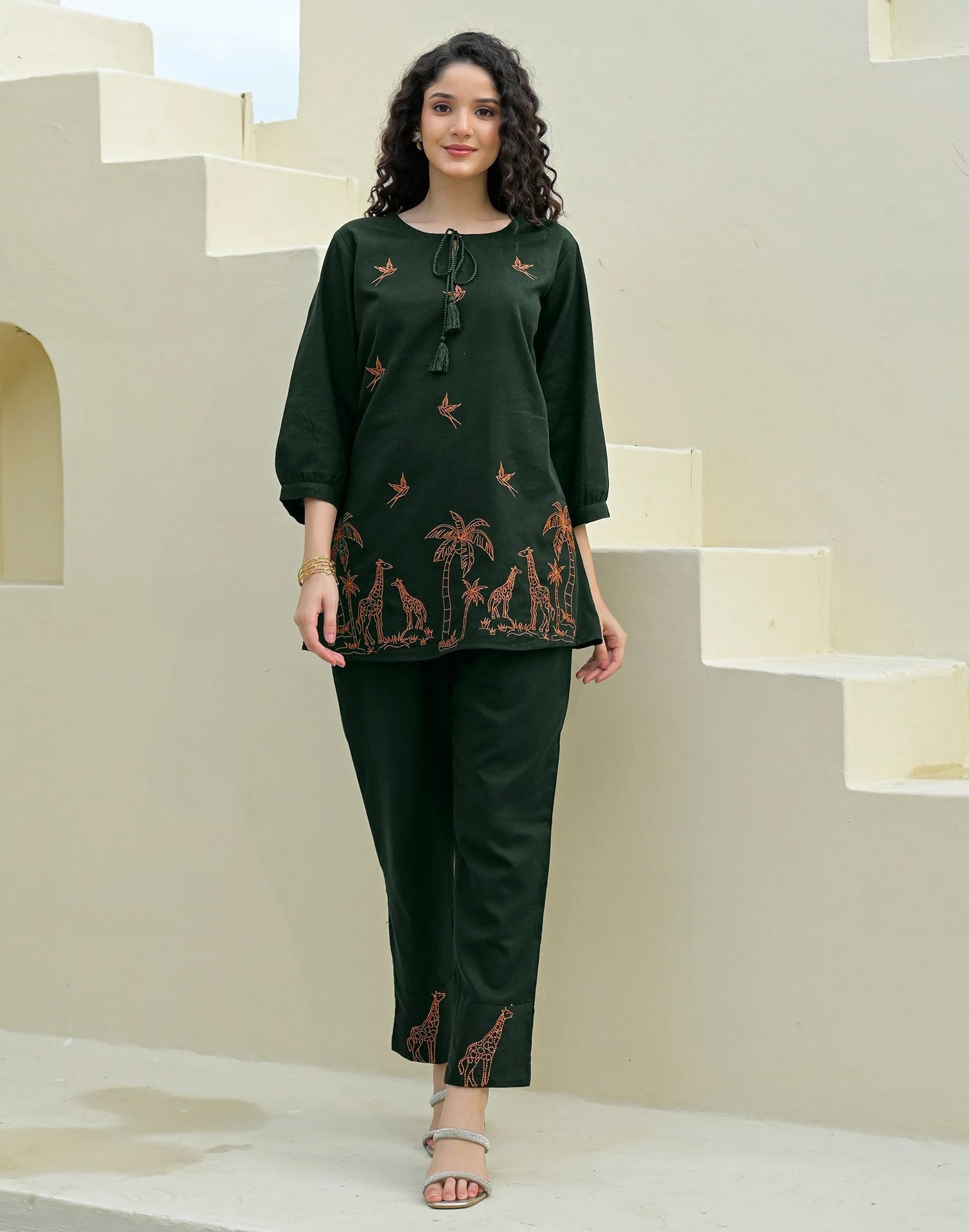 Skylee Cotton Printed Boat Neck Co-ord Set For Woman