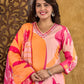 Cotton Straight Printed V-Neck Kurta with Pant & Dupatta